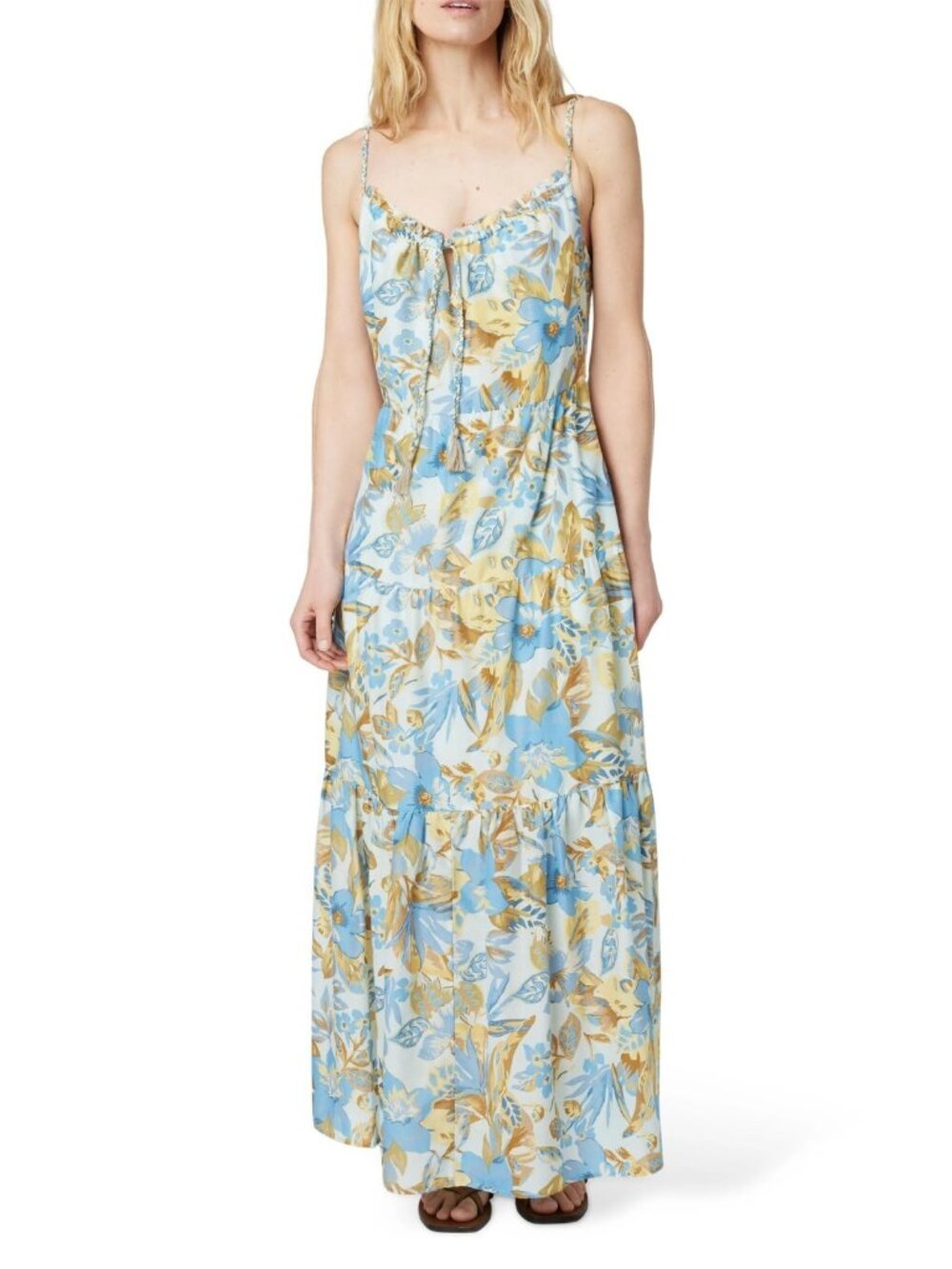 Faherty Sun Chaser Women's Cotton Silk Maxi Summer Dress Paradise Blossom Size L